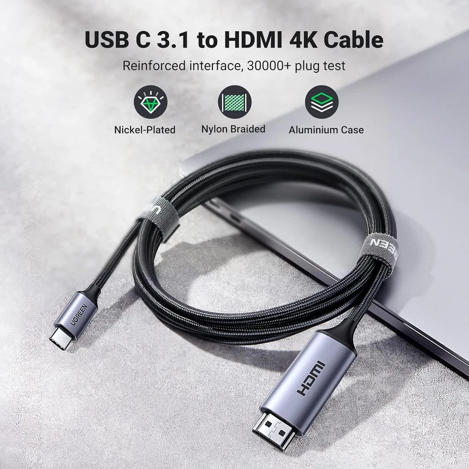 UGREEN USB C to HDMI Cable 2m 4K@60Hz 2K@120Hz Thunderbolt 3 to HDMI 2.0 Cable - Image 3 of 4