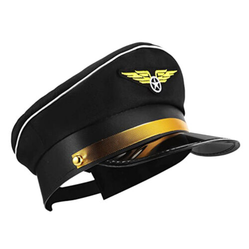 Black Pilot Yacht Sailor Captain Admiral Marine Halloween Costume Hat - Afbeelding 1 van 12