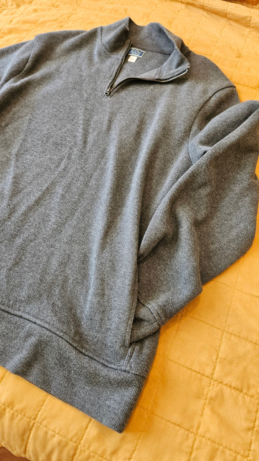 J Crew Sweater Men's XL Vintage Fleece 1/4 Zip Long Sleeve Pullover Gray Pockets