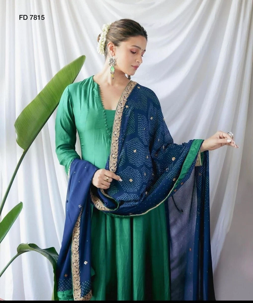 Ethnic Gowns | Full Ethnic Dress With Pleated Dupatta Attached (Pre Draped  Look) | Freeup