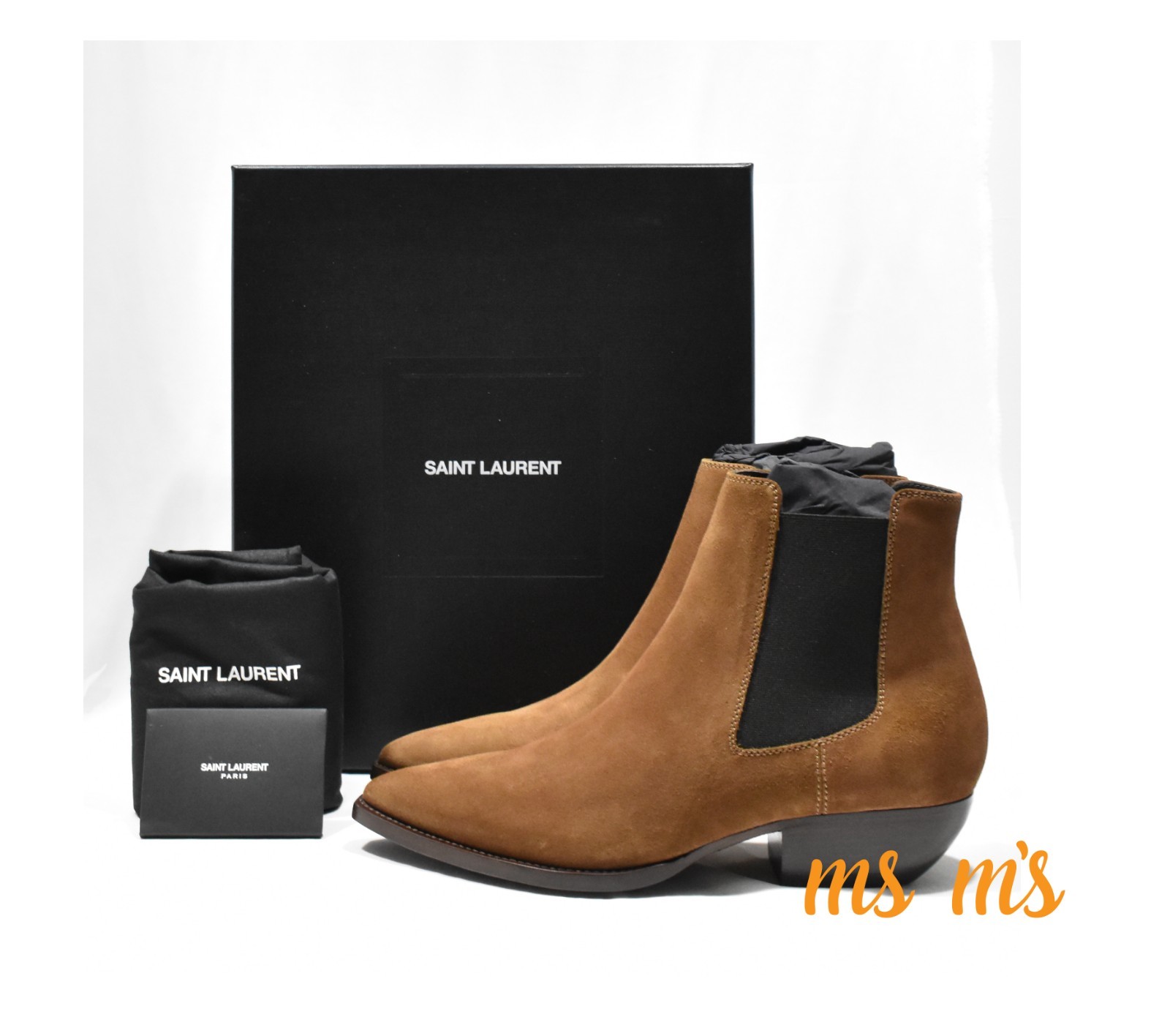 Stivali Chelsea Saint Laurent YSL Theo scamosciati nuovi con scatola BEIGE ABBRONZATURA US 7