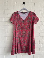 Reclaimed vintage Red Patterned Button Front dress Size 8