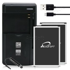 AceSoft 2x 3220mAh Durable Battery Travel Charger f LG Rebel 3 LTE L157BL L158VL