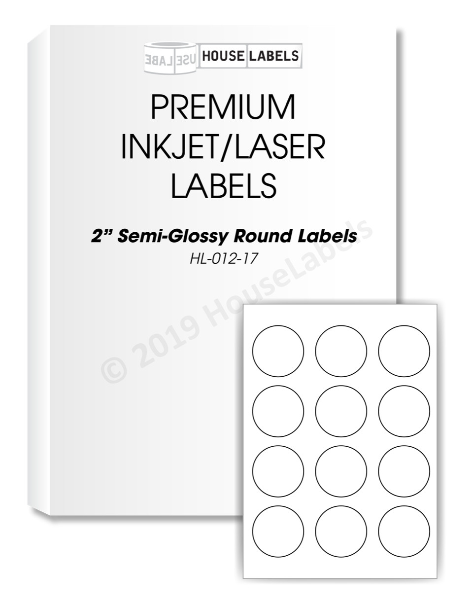 7,200 labels (600 sheets) 2” inch Circle Round White Glossy Finish