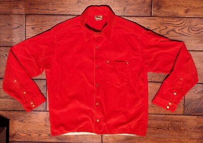 Vintage Todd Oldham Jeans Women's Corduroy Metal Snap Buttons Shirt Size L Red