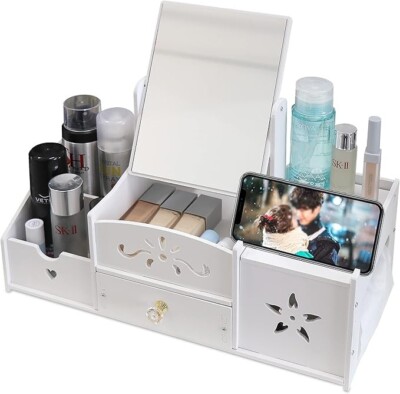 Mikytoper Make-up Organizer mit Spiegel Multifunktionaler Schminktisch Organizer