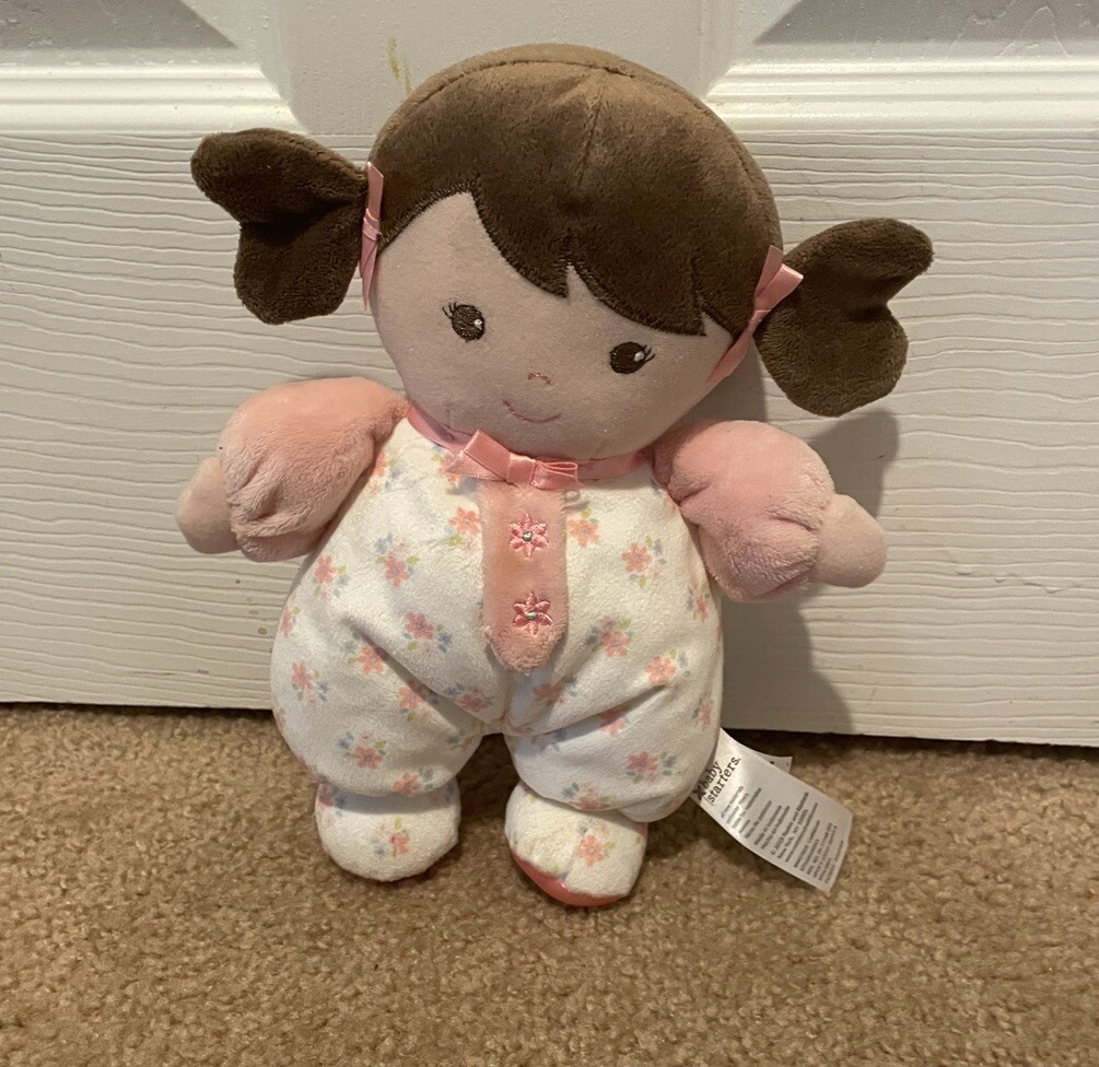 Baby Starters Olivia Rattle Doll Plush Floral Pink Brown Hai