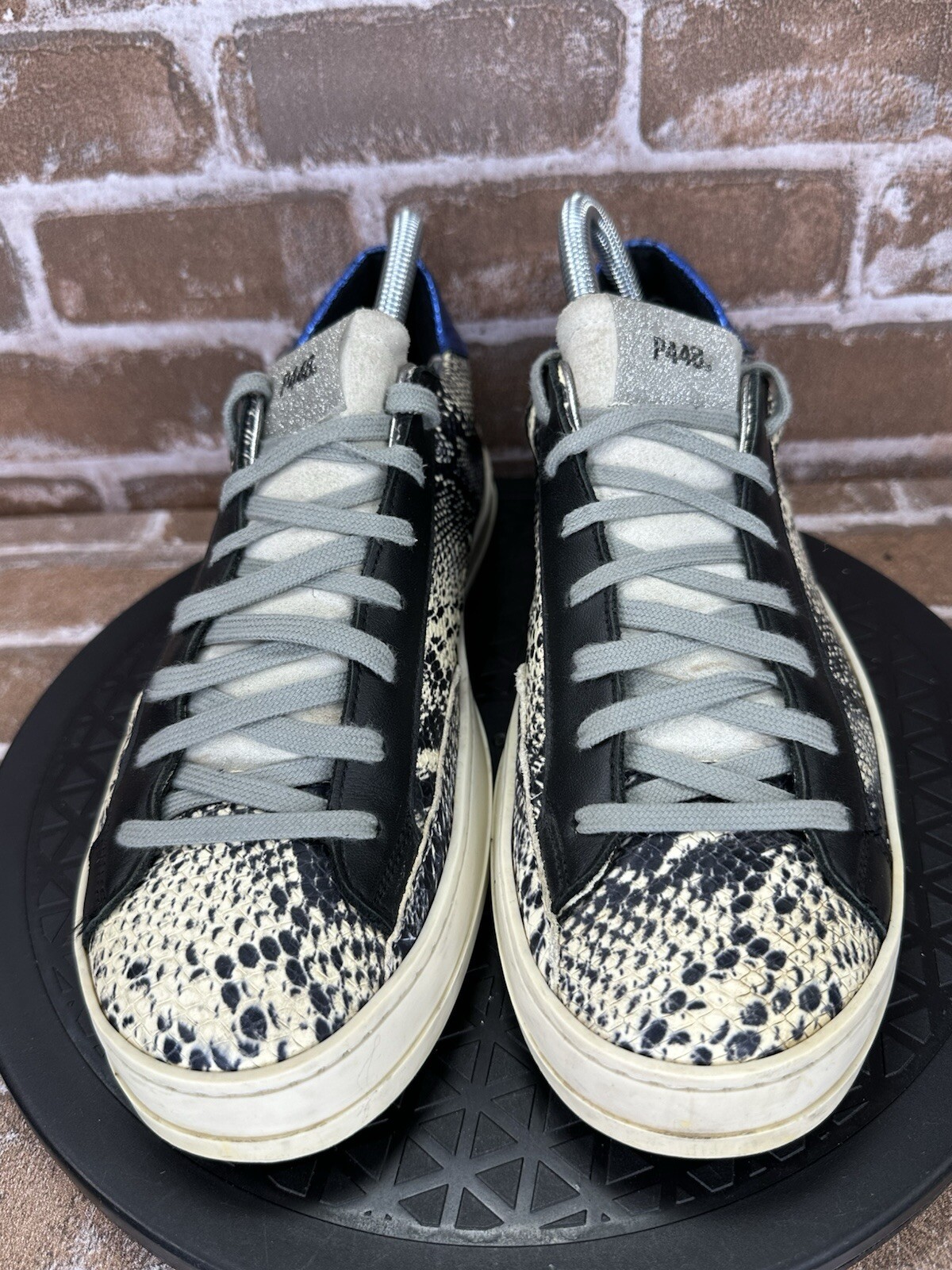 P448 John Black Blue Python Snakeskin Sneakers EU… - image 2