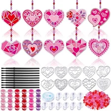 WinnerWhy 30 Sets Valentine‘s Day Suncatchers Craft Kits Heart Suncatcher 
