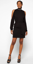 MICHAEL Michael Kors L78929 Womens Black Mock Cold-Shoulder Mini Dress Size M