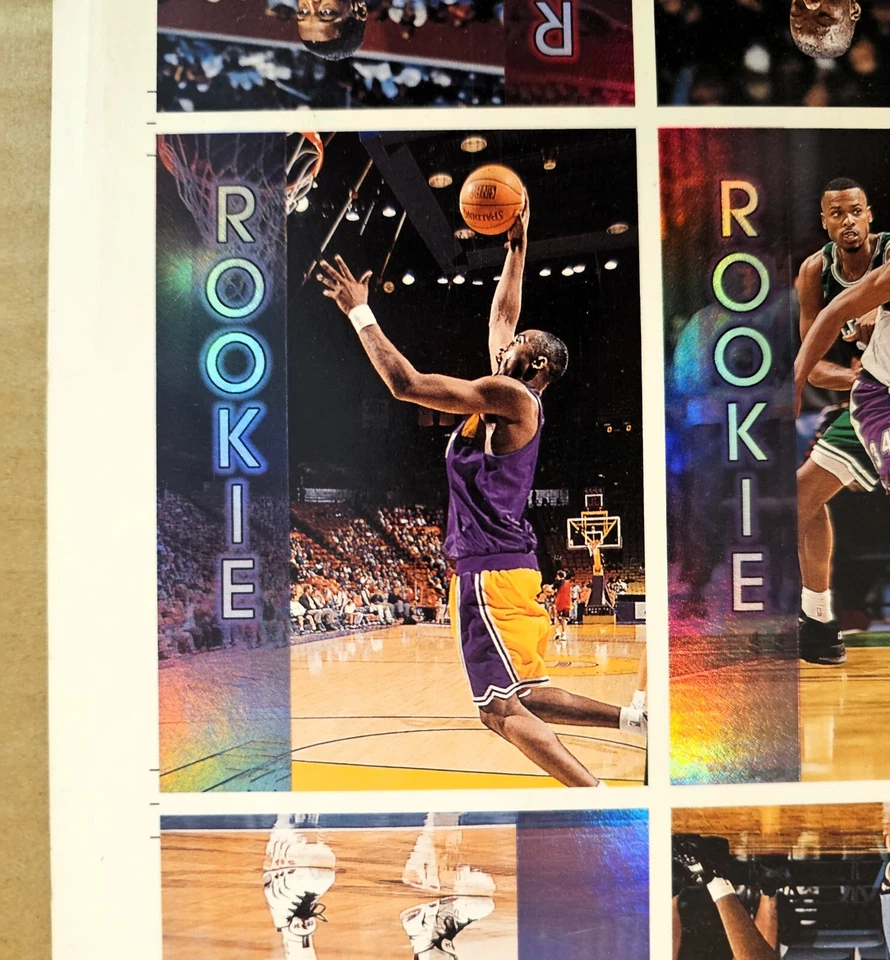 1996 Topps Stadium Club NBA Uncut Sheet Kobe Bryant RC R9 Iverson Nash NO FOIL - Image 2 of 4