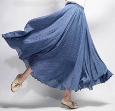 M-L Elegant High Waist Linen Maxi Skirt Casual 2 Layers Dress Fashion Women Wear