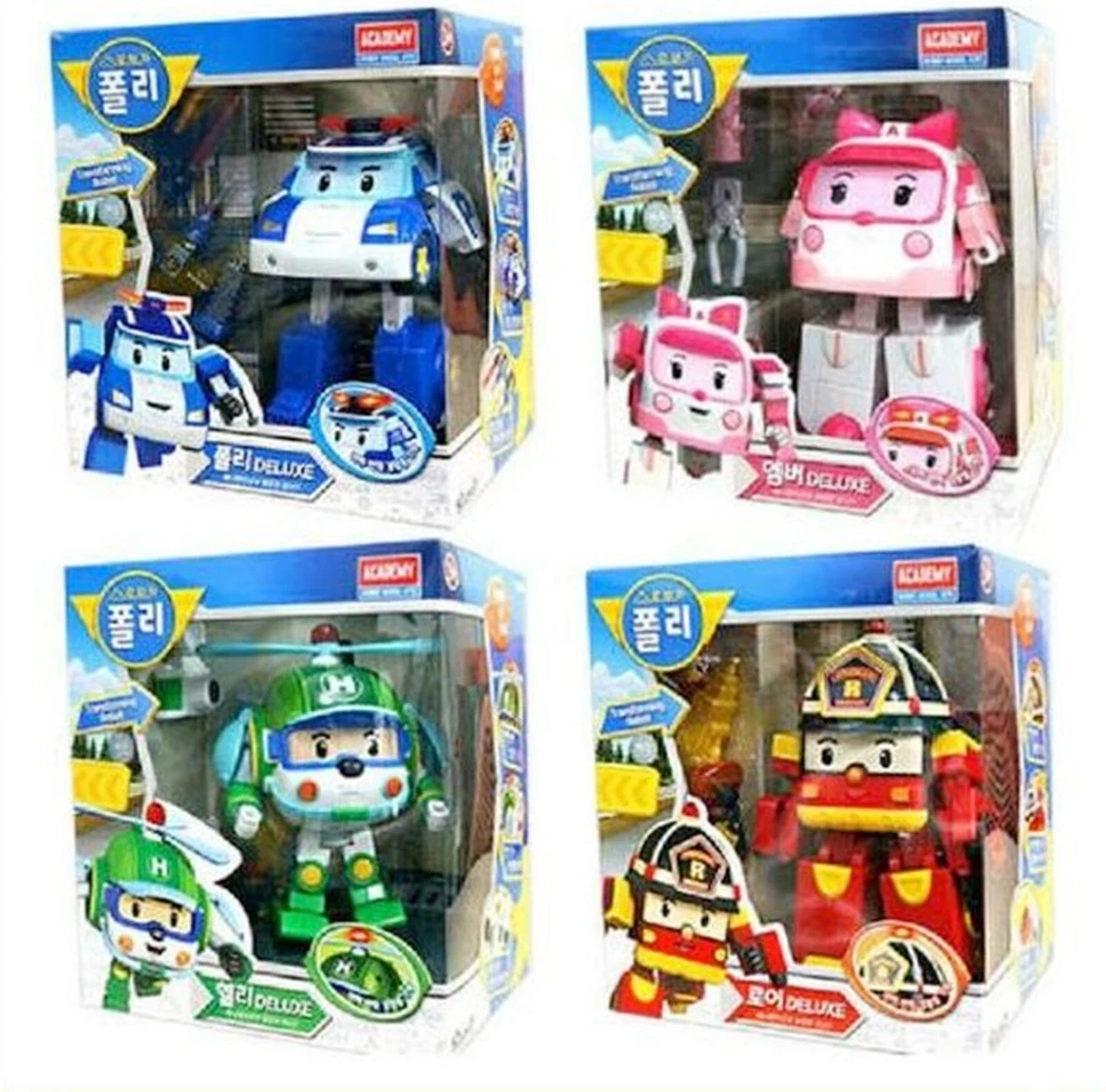 Robocar Poli Deluxe Big Transforming Transformer Robot 4pcs Poli Roy Amber Helly