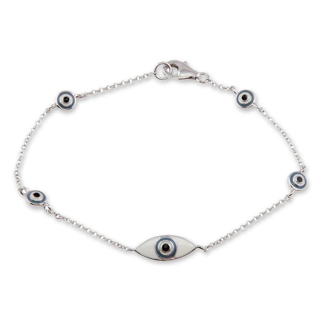 925 Sterling Silver 14k White Gold Finish Evil Eye Bracelet eBay