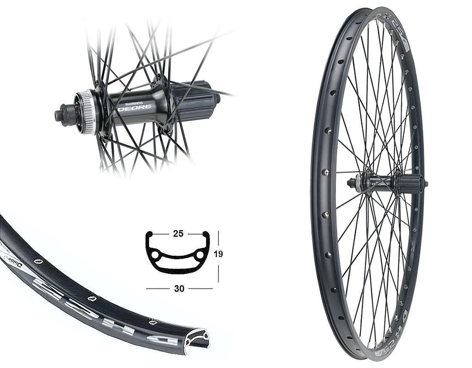 BÄRWINKELS Hinterrad 28/29 Zoll 622-25 Disc DH25 Shimano Deore schwarz CENTER LOCK 8-9-10f