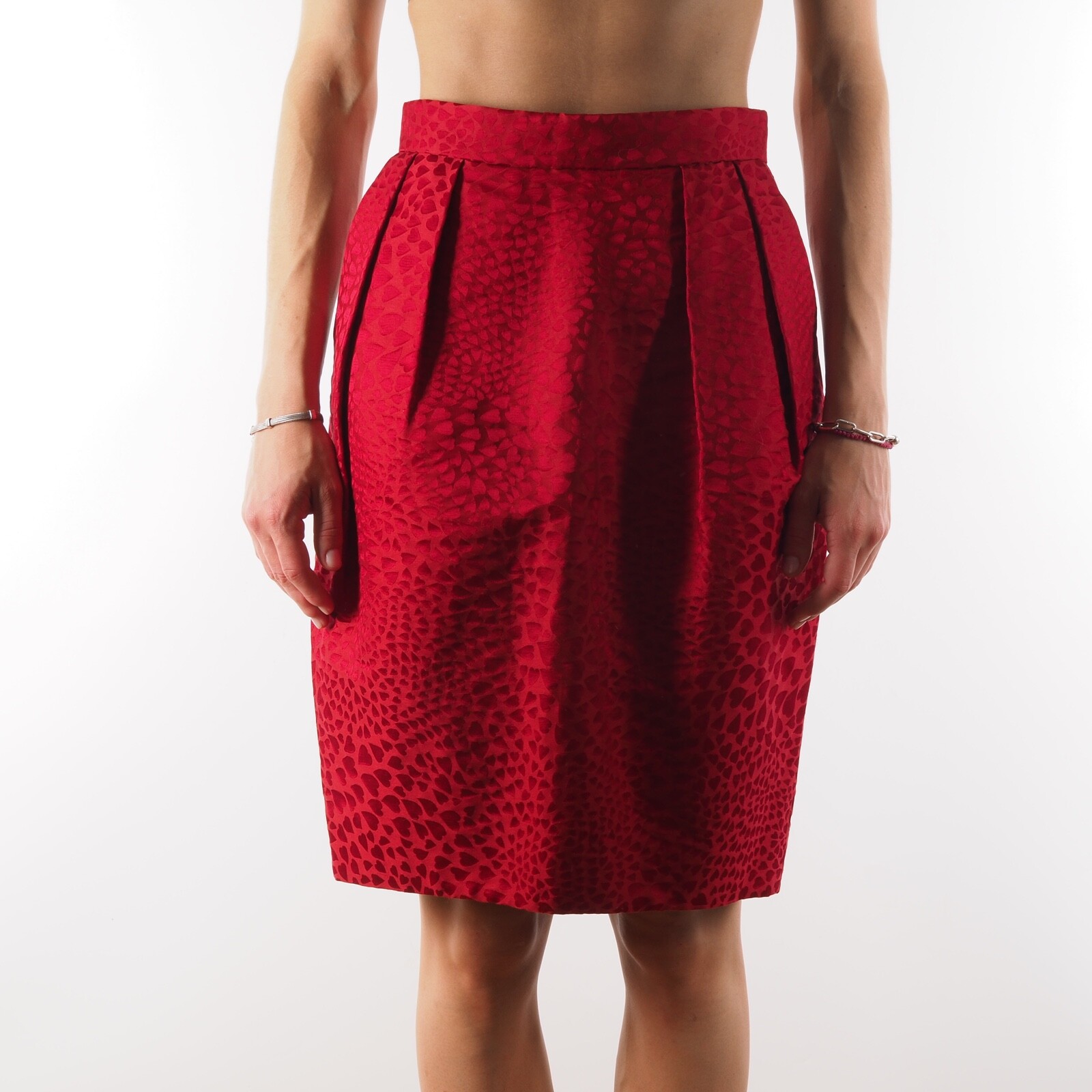 Gonna donna Yves Saint Laurent edizione 24 cuori rossi cotone seta matita F38