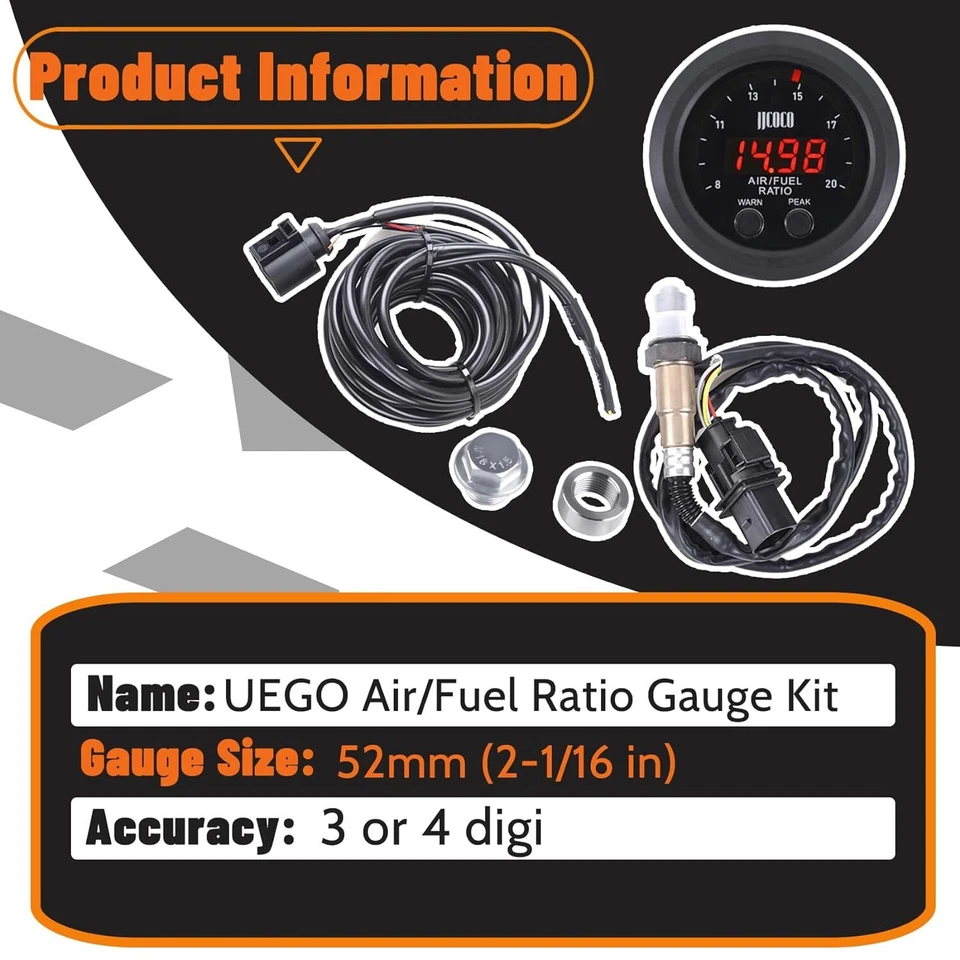 Kit medidor relación combustible aire 52mm Pantalla LED Digital 12V Banda Ancha O2 Sensor Kit Foto 3 de 4