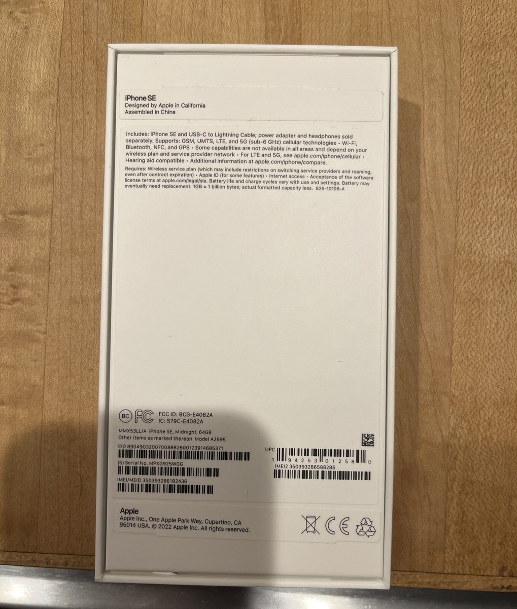 EMPTY BOX ONLY Apple iPhone SE (3rd Generation) Midnight EMPTY BOX ONLY Apple iPhone SE (3rd Generation) Midnight