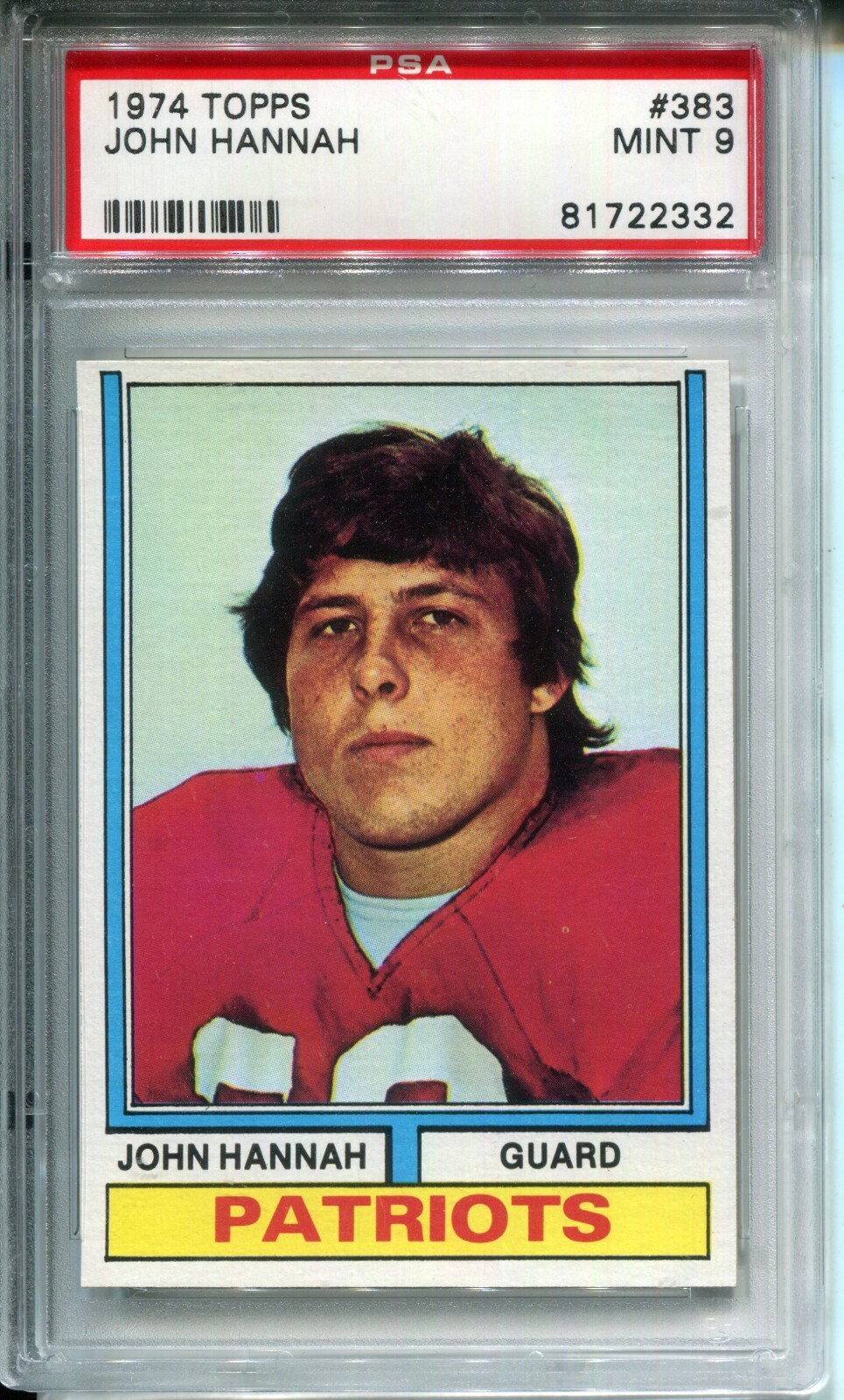 John Hannah 1974 Topps #383 PSA 9 Mint Rookie Card