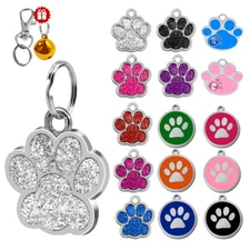 Custom Personalized Dog Tags Round Bone Paw Print Disc Free Engraved Cat ID Tag