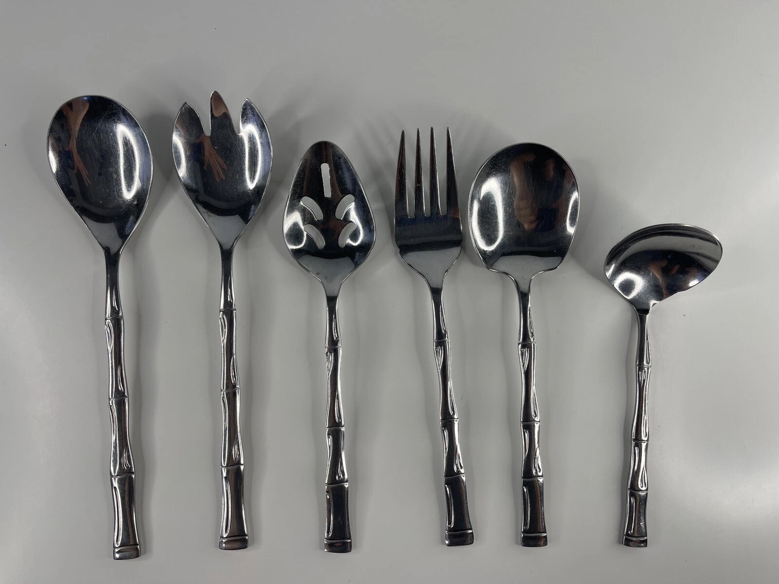 6 ESTIA Flatware Bamboo Korea Stainless Glossy Serving Pieces VTG