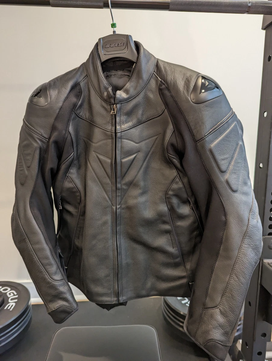 Dainese Fighter Perforated Leather Motorcycle Jacket Black 48 Euro