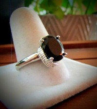 3.02 cwt. Genuine Black Sapphire  Diamond Size 7 Ring in 925 Sterling Silver