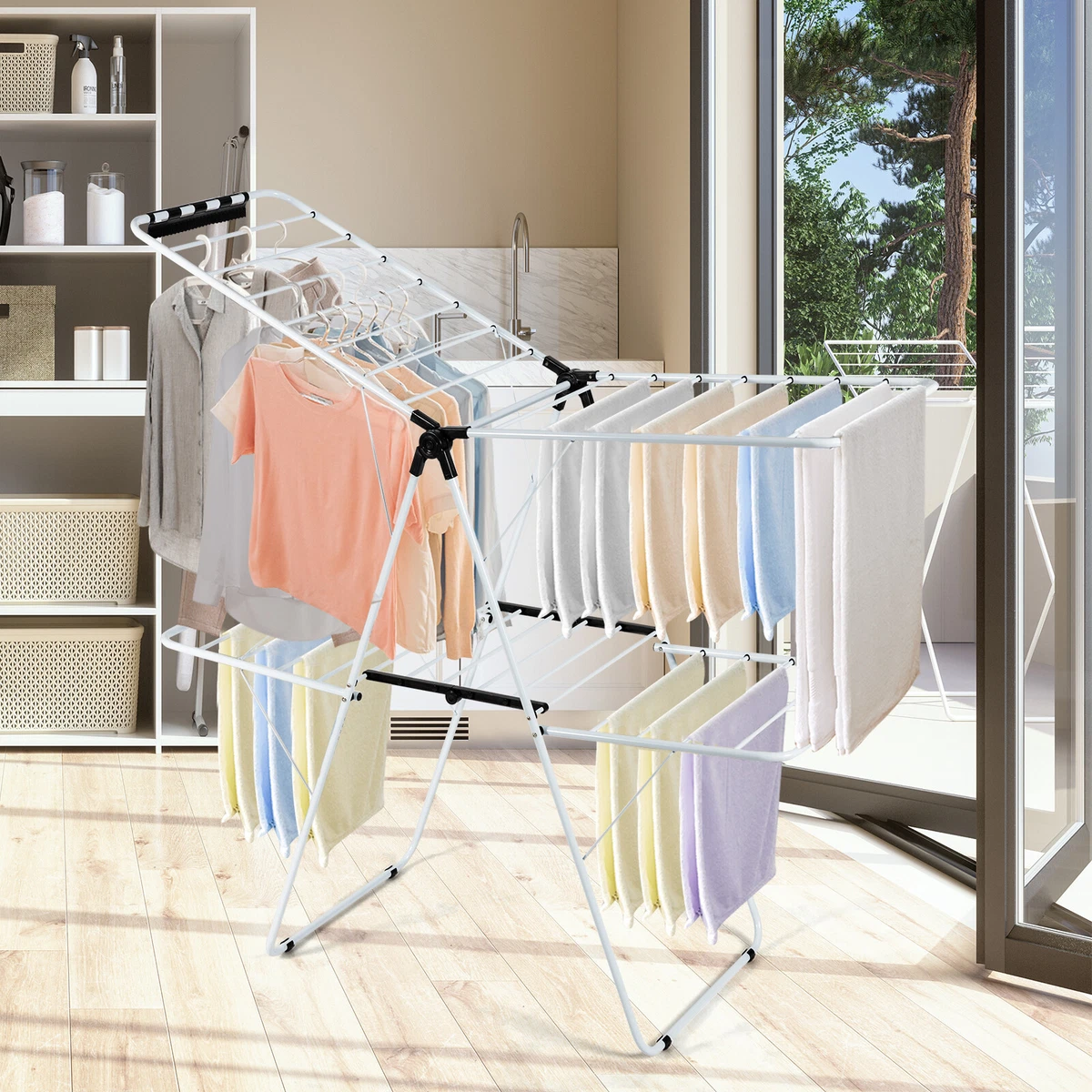 Clothes Drying Rack Laundry Rack Drying Folding Indoor Adjustable Clothes  Drying Rack Collapsible Laundry Rack Heavy Duty Space-Saving Garment Rack