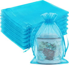 50 Pcs Organza Bags 5x7, Lake Blue Small Mesh Gift Bags Drawstring Use for Jew