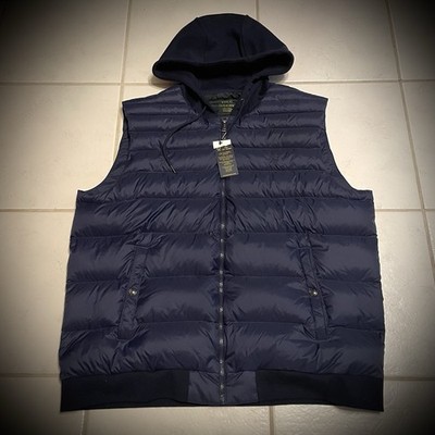 Polo Ralph Lauren Mens XL Navy Blue Down Panel Double Knit Puffer Hooded Vest