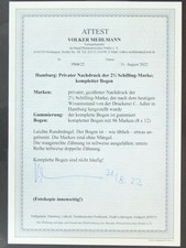 Hamburg priv. Nachdruck der 2 1/2 Schilling postfrisch kpl Bogen, Attest #KE233