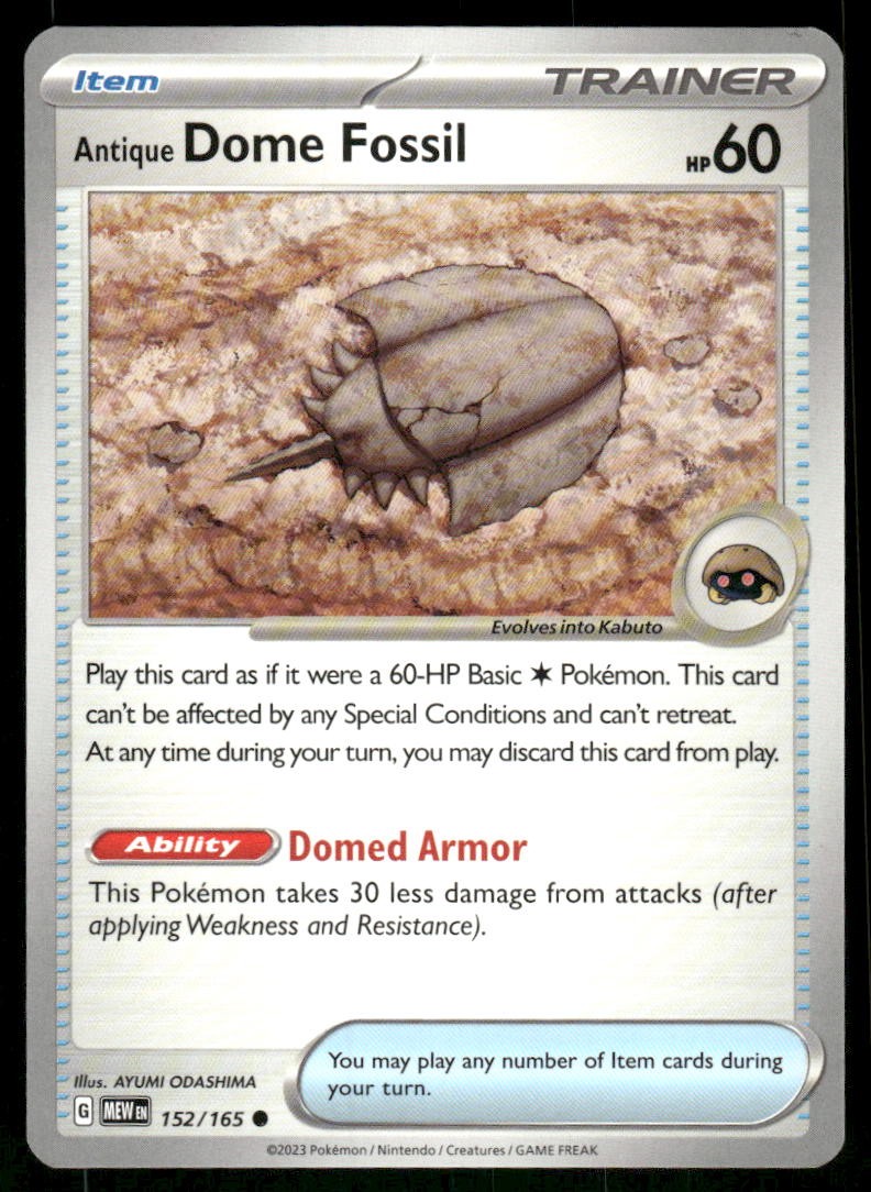 Antique Dome Fossil 152/165 Common 151 Pokemon Near Mint