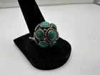 Vintage Mexican Sterling Silver Domed Cluster Turquoise Ring Size 8 US -D74