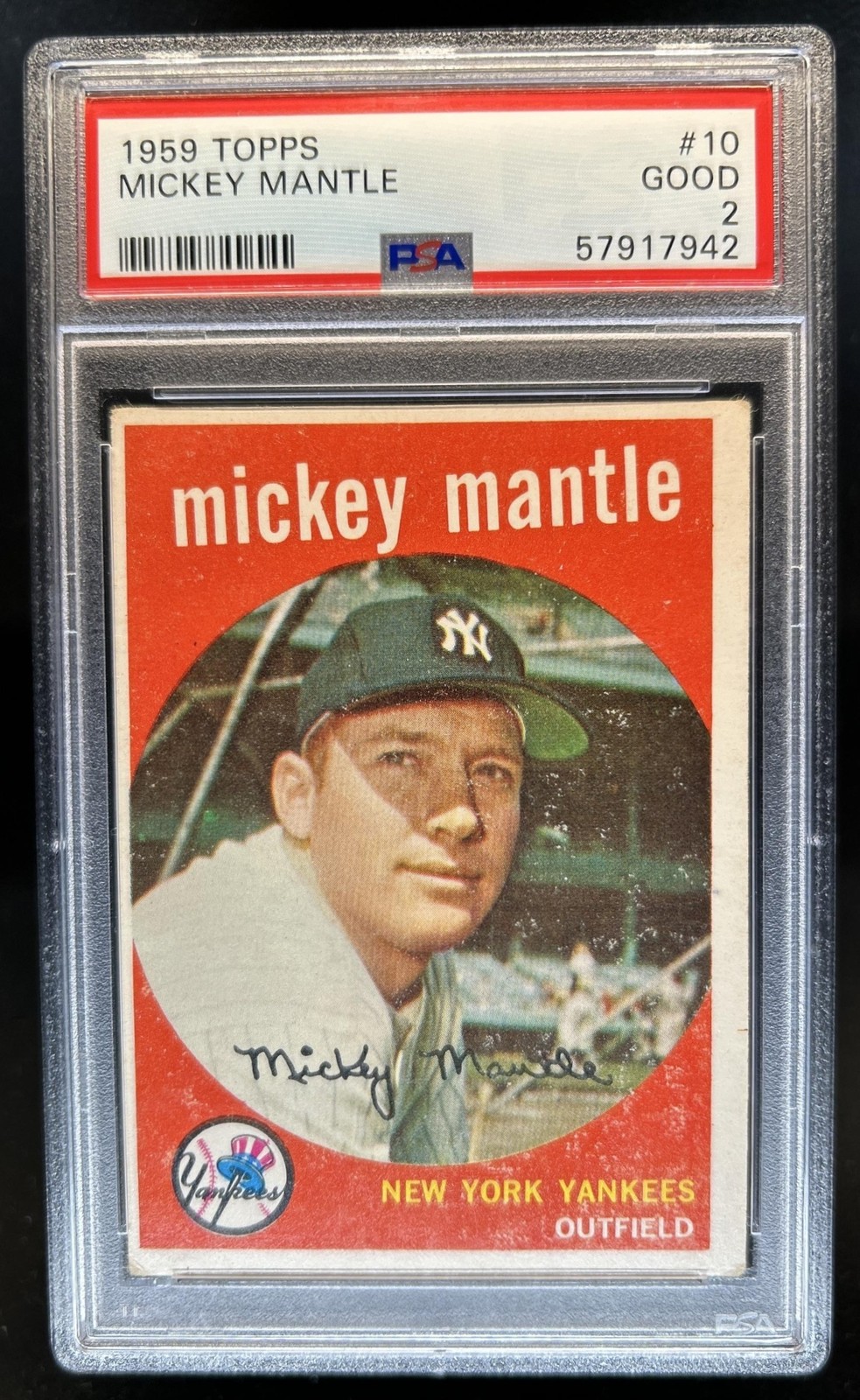 1959 Topps Mickey Mantle #10 New York Yankees PSA 2