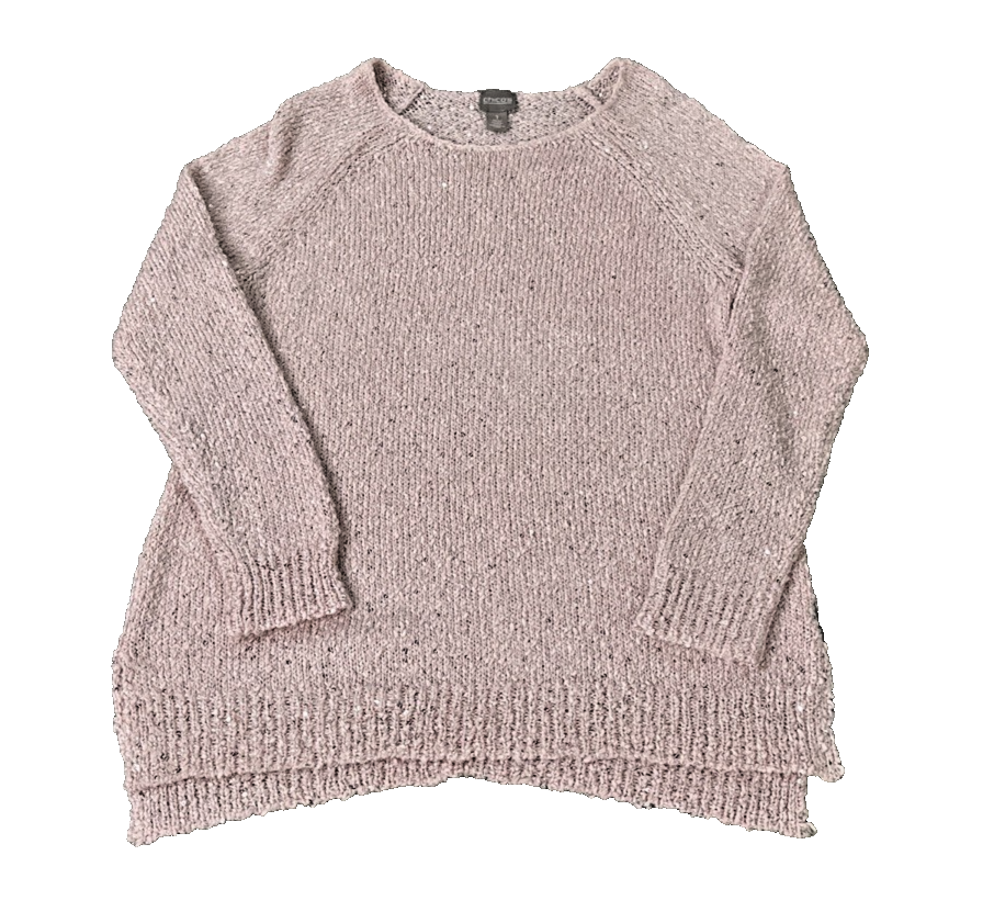 Chico's Women's Pink Chunky Knit Pullover Sweater Size 1 Medium M 8 Raglan