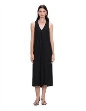 Veronika Maine Black Dress Size 18 Midi A-line Textured V-neck Relaxed Plus