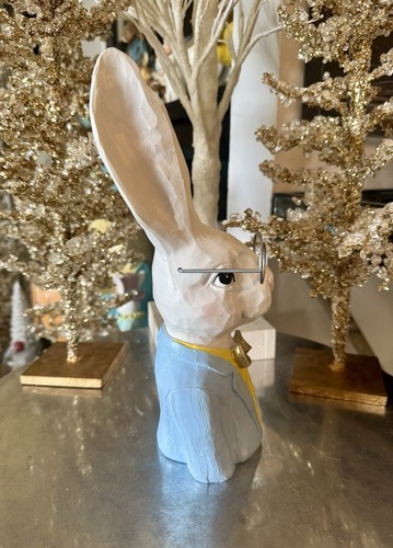 Easter Rabbit Bust Pedestal Spring Glasses Bunny With Gold Bow - Picture 6 of 10