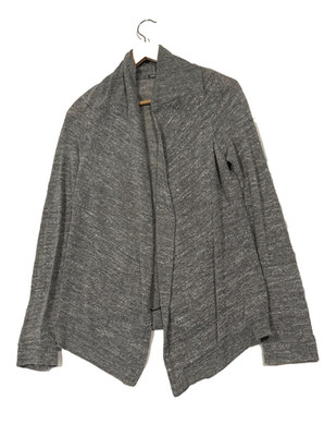 Monrow Supersoft Knit Cardigan Medium Gray Marl Open Front Pocket Sweater