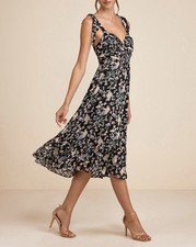 NWT Lulus Lush Loveliness Black Floral Lurex Tie-Strap Midi Dress Size XL Party