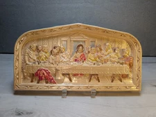 Vintage The Last Supper Wall Art 3D Plaque Raised Relief Clay Italy 15" X 6"