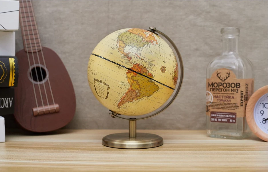 Globo Terráqueo Antiguo 14 cm con Base de Acero, Decorativo y Educativo Foto 3 de 4