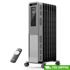 Oil Filled Radiator Heater 1500W Indoor Remote Thermostat ECO Mode Safety Quiet