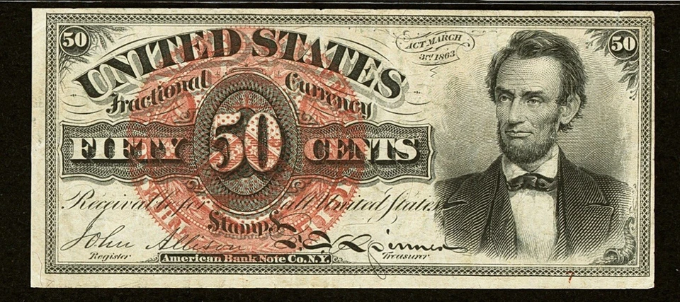 FR# 1374 Fractional 1869 ABRAHAM LINCOLN Currency 50c Fourth 4th Issue, PCGS 35 - Image 3 of 4