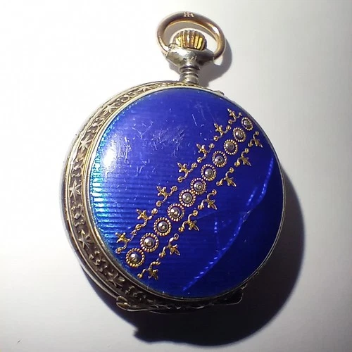 PRETTY ENAMEL WORKING ANTIQUE c1890 CONTINENTAL GERMAN 800 SILVER POCKET WATCH
