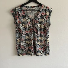 Loft Women’s 100% Linen  Sleeveless Floral Top Sz Petite XS