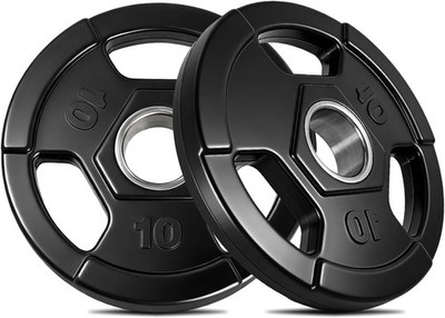 Rubber Grip Plates for Barbell, 2'' Olympic Weight Plates Pair 10-55 LBS Black