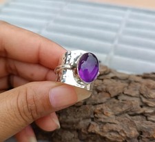 Amethyst Ring, Gemstone Ring, 925 Sterling Silver Ring, Hammered Silve All Size