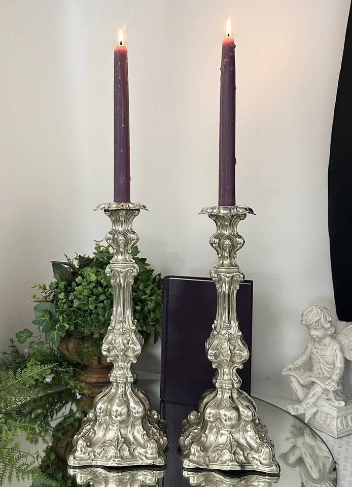 Silver Candlesticks Antique Baroque Candle Holders Silver Rococo German 19th C. - Image 2 of 4