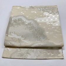 6074 Japanese Vintage Fukuro Obi Belt Kimono Fabric Silk Traditional Silver