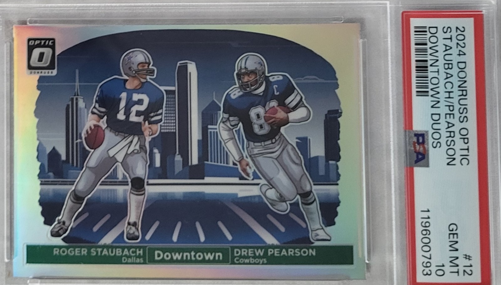 DOWNTOWN 2024 PSA 10 GEM MINT Optic Duos ROGER STAUBACH/DREW PEARSON- COWBOYS